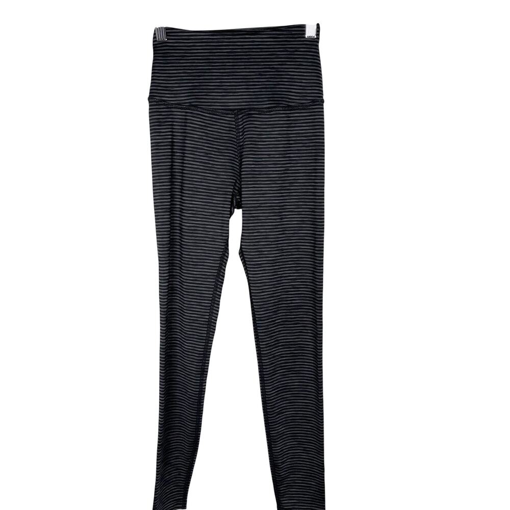 Beyond Yoga Small S Heather Gray Black Striped Leggings Workout Running